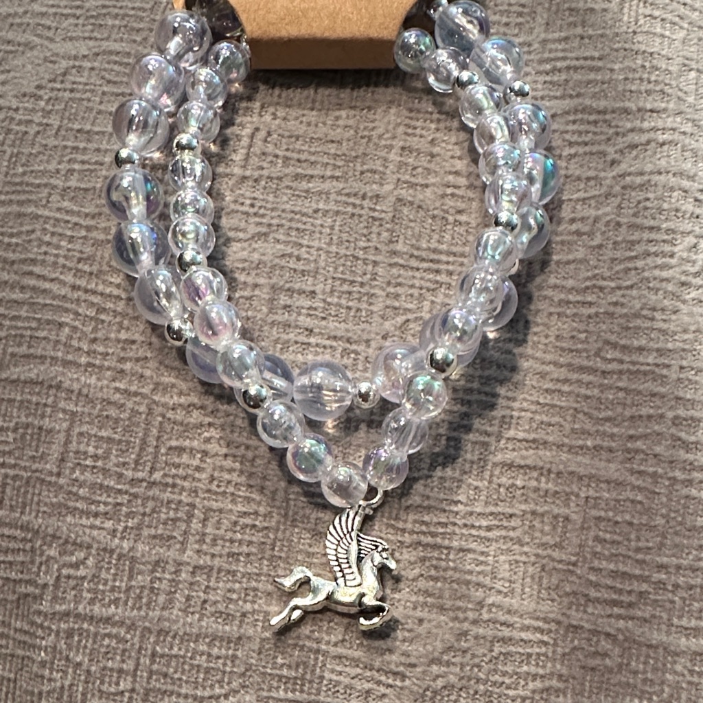 Silver Beaded Bracelet With Pegasus Charm